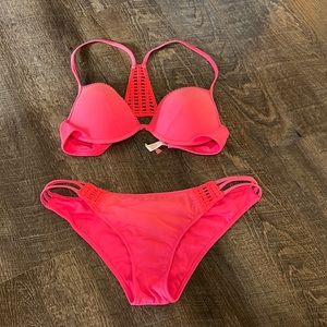 Victorias Secret Hot Pink Crochet Bikini